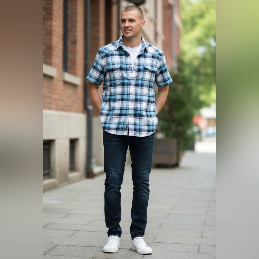 lucky brand Men's Size Large Saturday Stretch Pearl Snap Casual Shirt